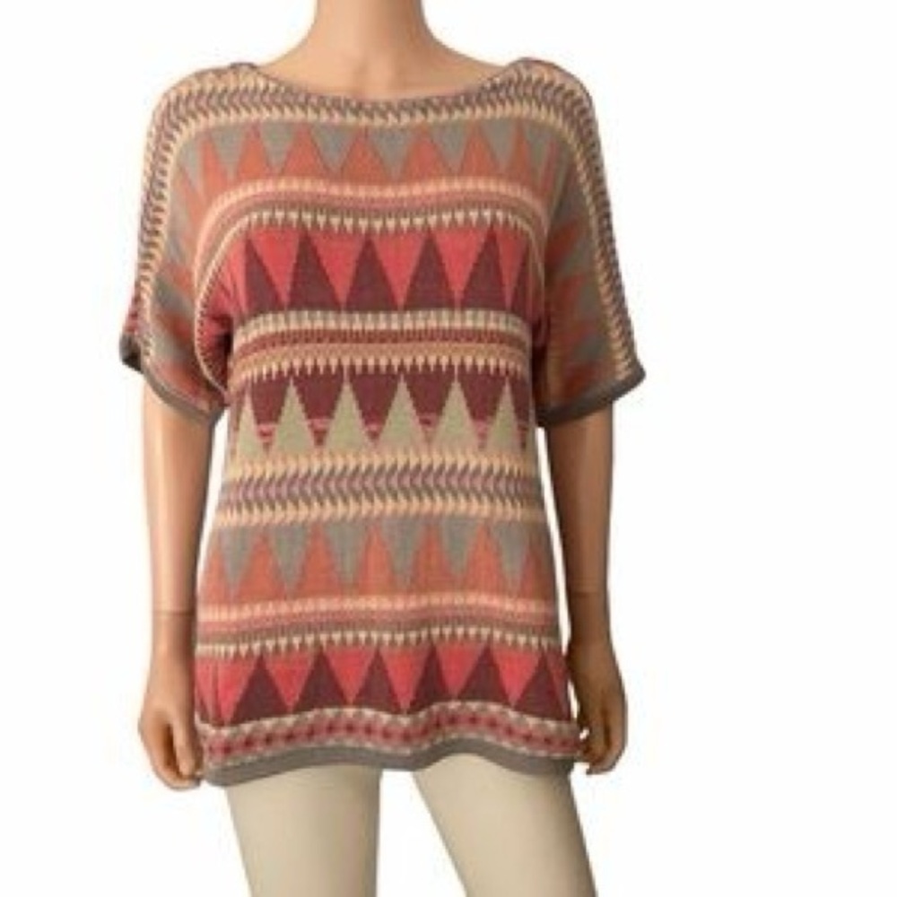 Ralph Lauren Chaps Knit Sweater Short Sleeve Southwestern Aztec Boho coastal